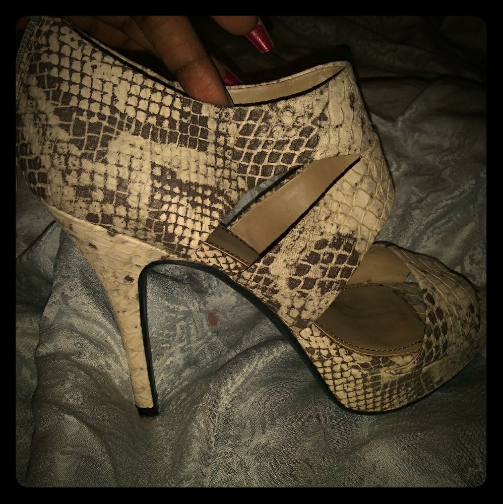 Snake skin open toed heels